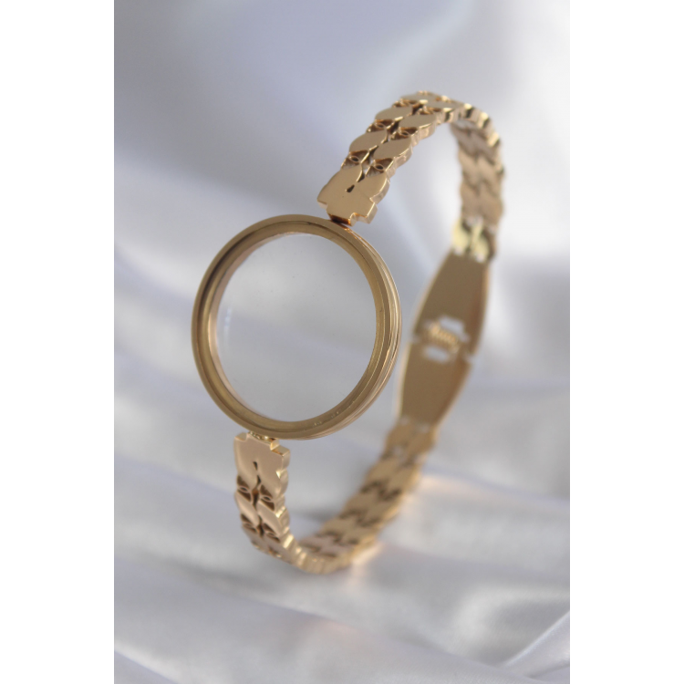 316L Çelik Gold Renk Arpa İşleme Açılabilir Fanus Model Kadın Kelepçe 5886