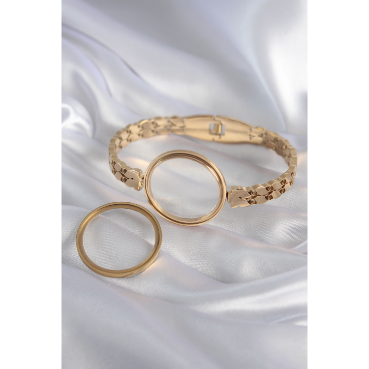 316L Çelik Gold Renk Arpa İşleme Açılabilir Fanus Model Kadın Kelepçe 5886