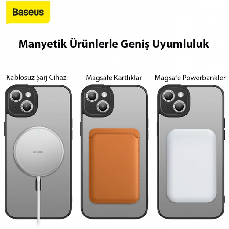 Baseus Frame Series iPhone 14 Plus 6.7 Kamera Koruyuculu Magsafe Kılıf + Tempered Ekran Koruyucu Set-(5775)