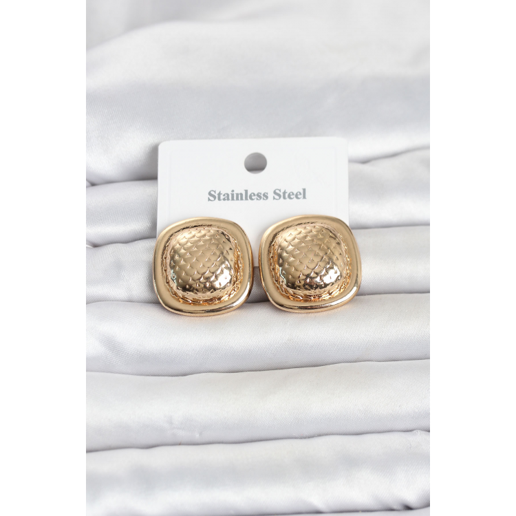 316L Çelik Gold Renk Düğme Model Kadın Küpe 5886