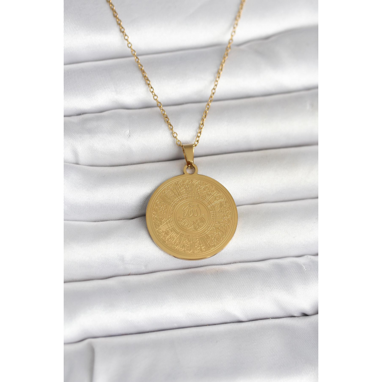 316L Çelik Gold Renk Ayetel Kürsi Yazılı Kolye 5886