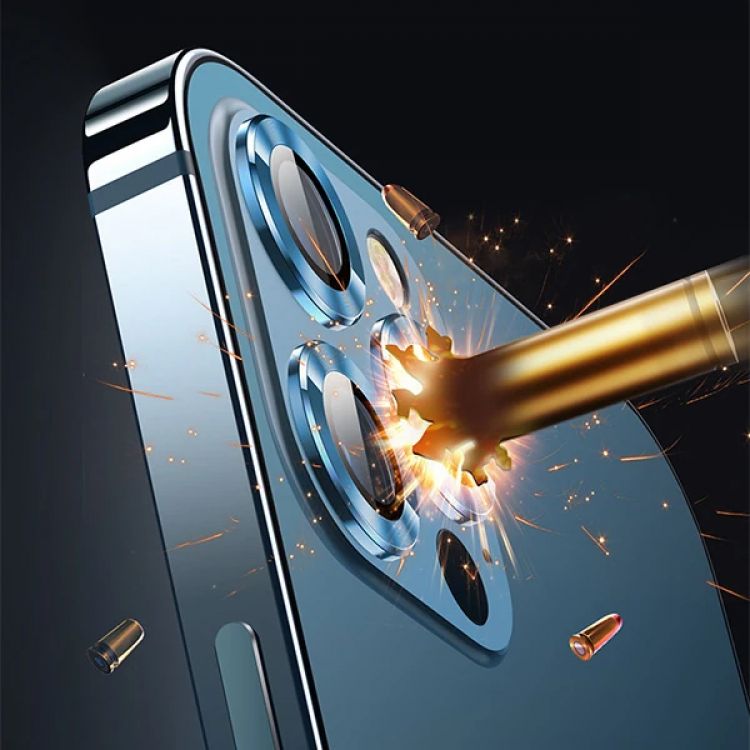 USAMS İPhone 12 - 12 Mini 3D Metal Çerçeveli Kamera Lens Koruyucu-(5775)