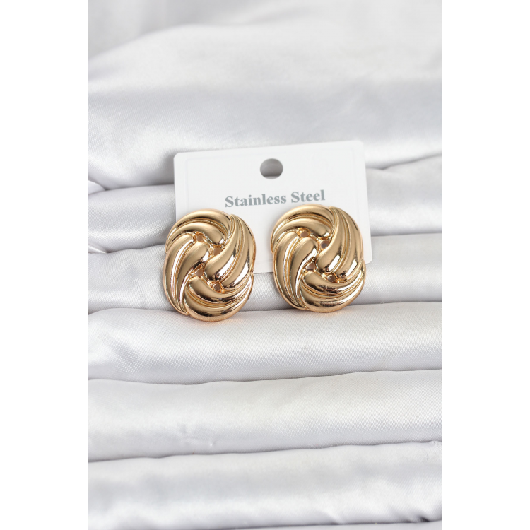 316L Çelik Gold Renk Motif Desen Model Kadın Küpe 5886