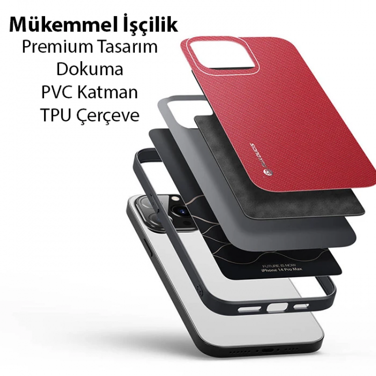 Dux Ducis Fino Serisi iPhone 14 Pro 6.1 inç Kılıf Premium Dokuma Silikon Kılıf-(5775)