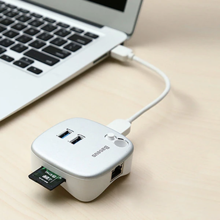 Baseus Çok Fonsiyonlu Notebook Adaptörü Hub Dual USB 3.0 RJ45 TF/SD-(5775)