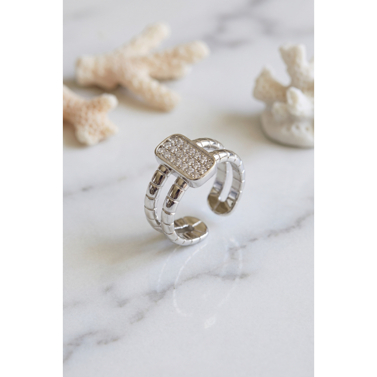 Clariss Parallel Luxury Zirkon Taşlı Gümüş Renk Yüzük 5886