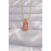 316L Çelik Gold Renk Mor Mineli El Figür Tarot Kolye 5886