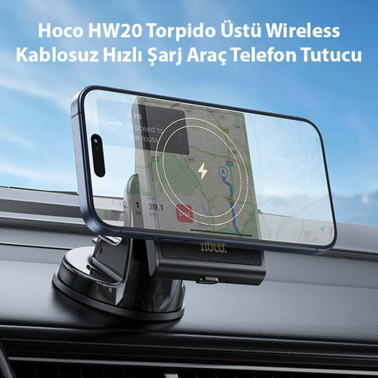 Hoco HW20 Torpido Üstü Wireless Kablosuz Hızlı Şarj Araç Telefon Tutucu-(5775)