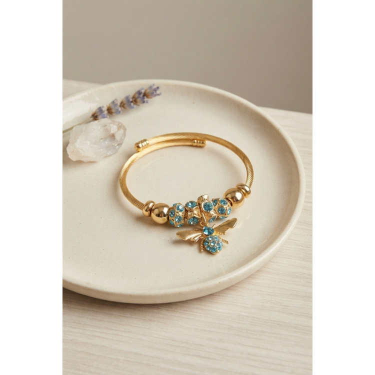 Mavi Arı Model Gold Renk Charm Bileklik 5886