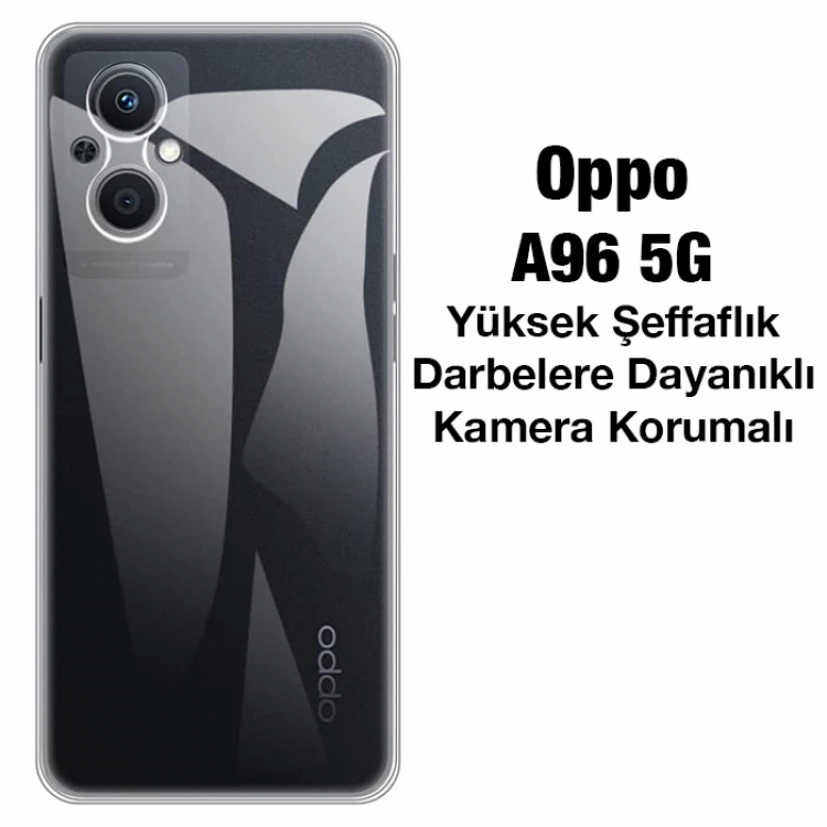 Ally OPPO A96 5G Kılıf Kamera Korumalı Ultra İnce Şeffaf Silikon Kılıf-(5775)