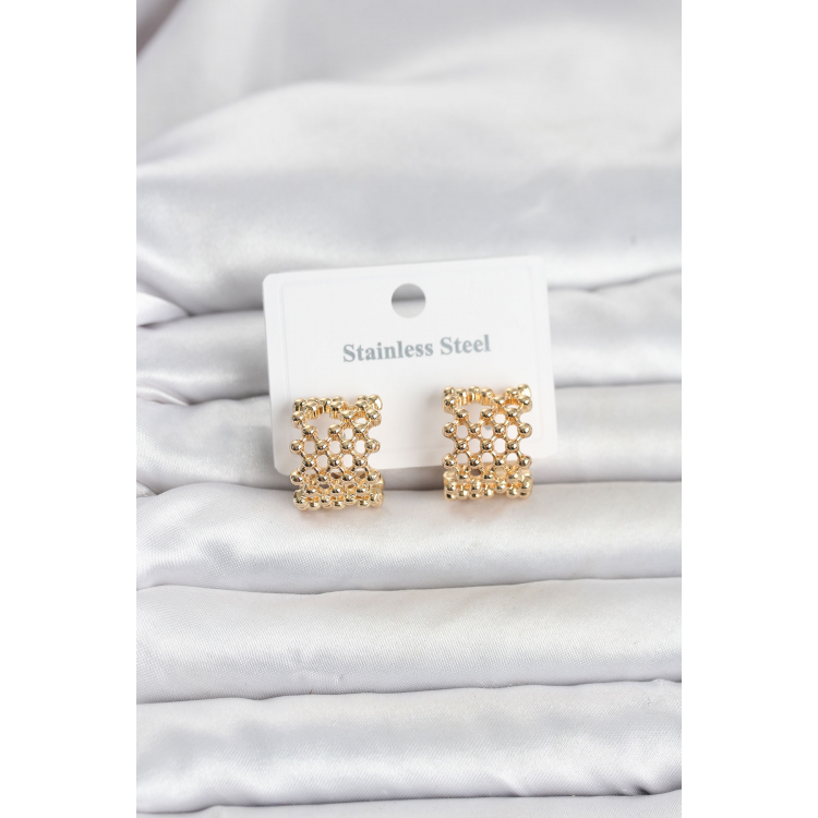 316L Çelik Gold Renk Motif Desenli Halka Kadın Küpe 5886