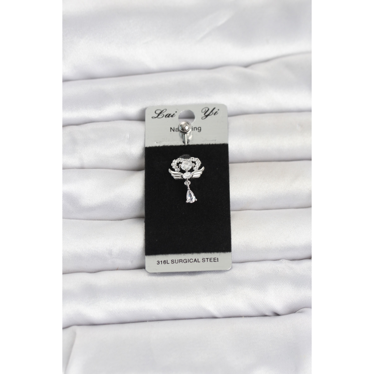 316L Cerrahi Çelik Zirkon Taşlı Kanatlı Model Göbek Piercing 5886