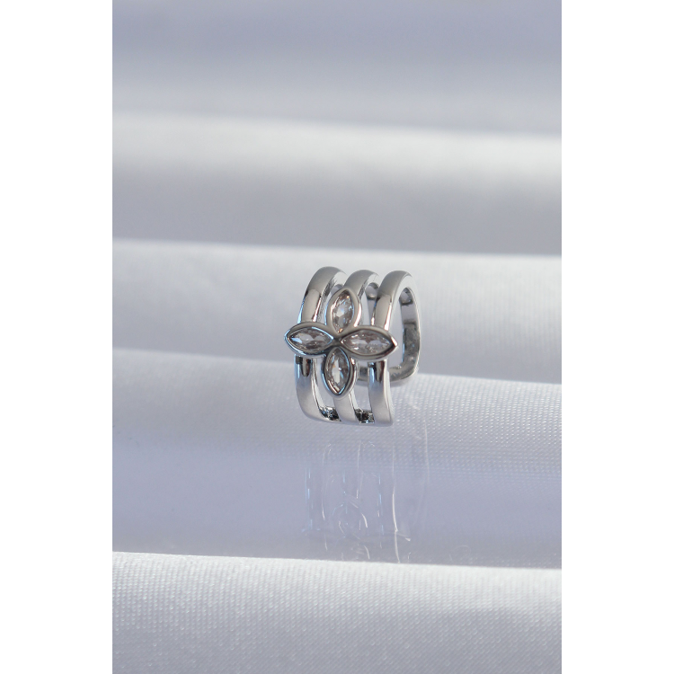 Pirinç Gümüş Renk Yonca Earcuff Küpe 5886