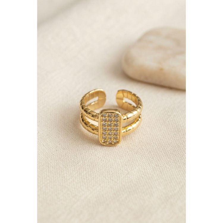 Clariss Parallel Luxury Zirkon Taşlı Gold Renk Yüzük 5886