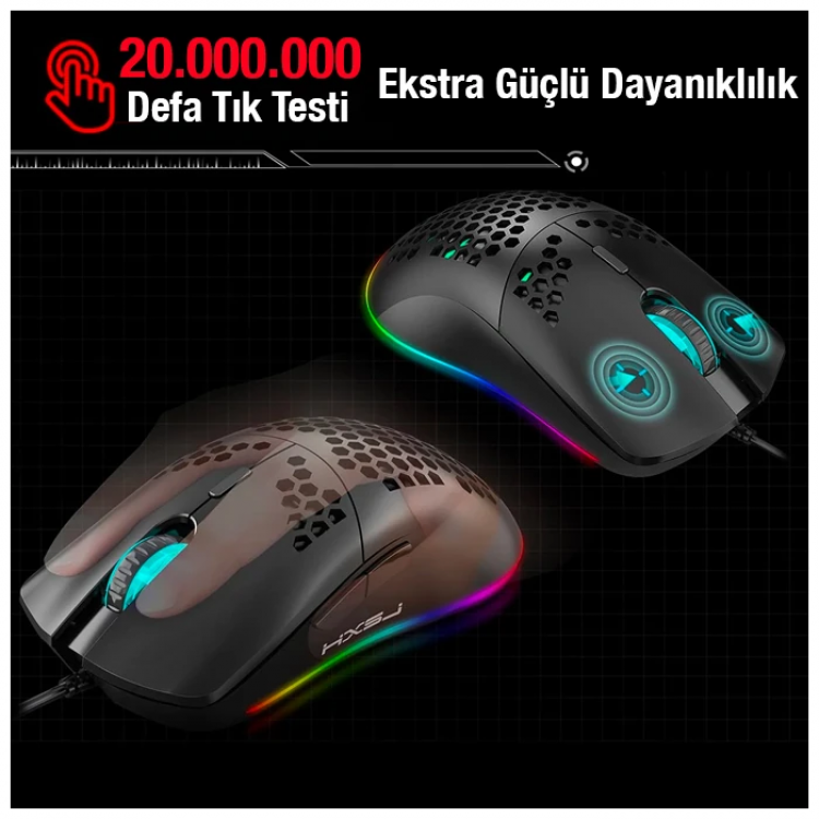 HXSJ J900 USB Kablolu RGB Dpi Oyuncu Mouse Gaming Mouse-(5775)