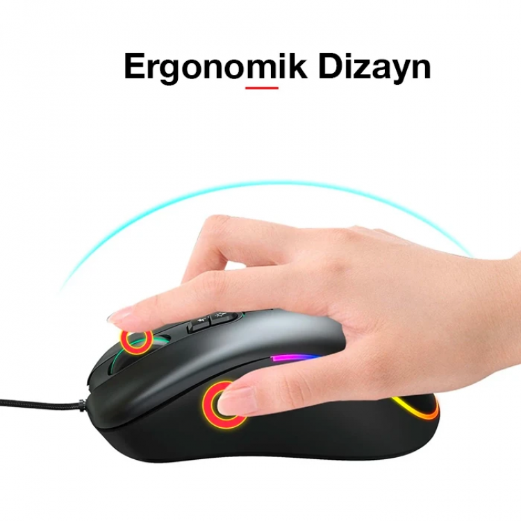 HXSJ J900 USB Kablolu RGB Dpi Oyuncu Mouse Gaming Mouse-(5775)