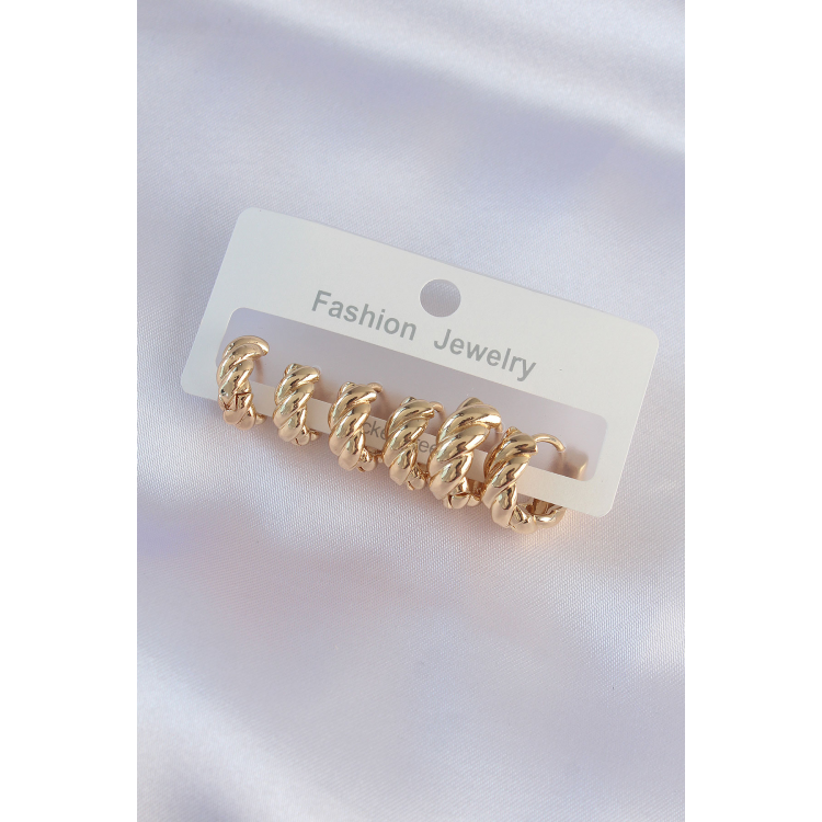 Pirinç Gold Renk Minimal Tırtıklı Küpe Seti 5886