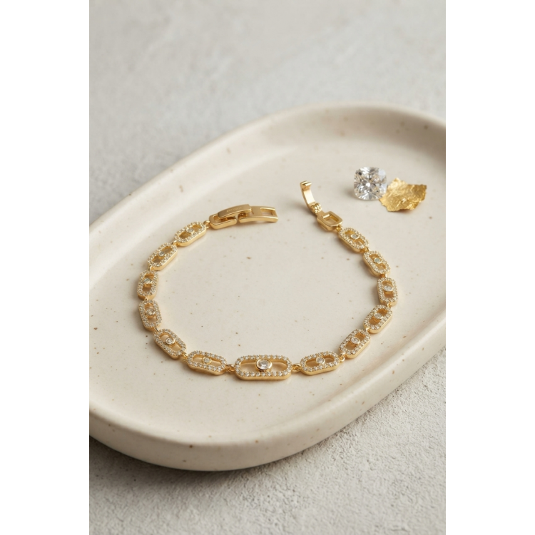 Gold Renk Zirkon Taşlı Messika Model Bileklik 5886