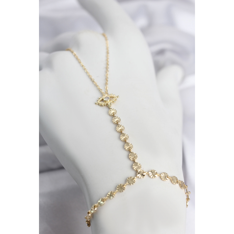 Gold Renk Pirinç Zirkon Taşlı Göz Model Şahmeran 5886