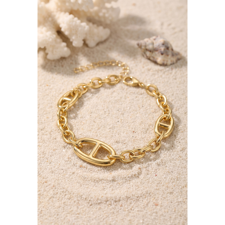 Pirinç Gold Renk Gemici Zincir Model Kadın Bileklik 5886