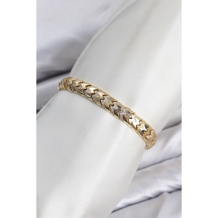 CM Kalın Yılan Model Zirkon Taşlı VIP Seri Gold Renk Pirinç Kadın Bileklik 5886