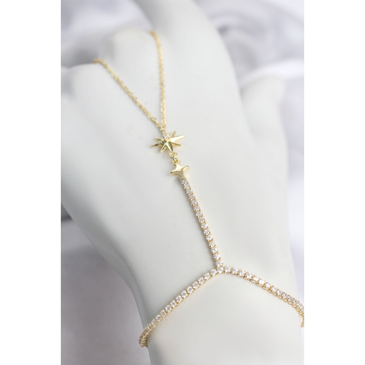 Gold Renk Pirinç Zirkon Taşlı Kutup Yıldızı Model Şahmeran 5886