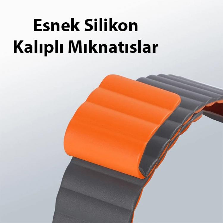 DUX DUCIS Apple Watch 42/44/45MM için Manyetik Zincir Versiyon PU Deri Kayış Kordon-(5775)