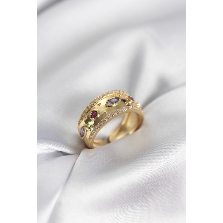 Gold Renk Zirkon Taşlı Vintage Kadın Yüzük 5886