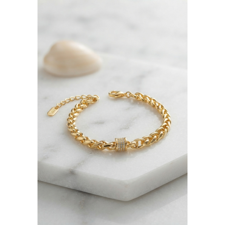 CM Gold Renk Pirinç Singapur Zincir Model Kadın Bileklik 5886