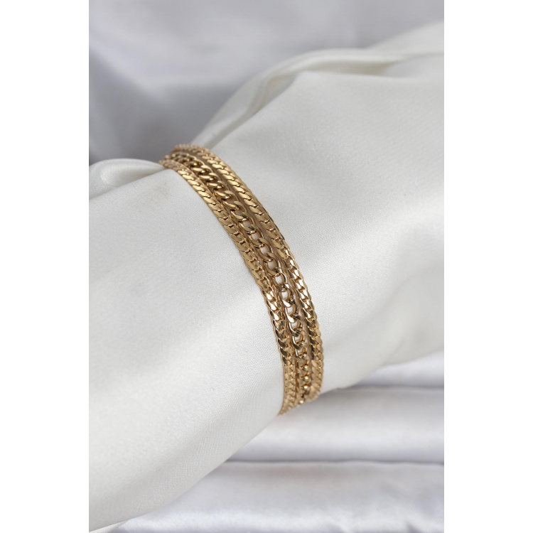 316L Çelik Gold Renk 3'lü Kadın Bileklik 5886