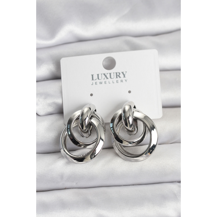 Gümüş Renk Halka Model Pirinç Kadın Küpe 5886