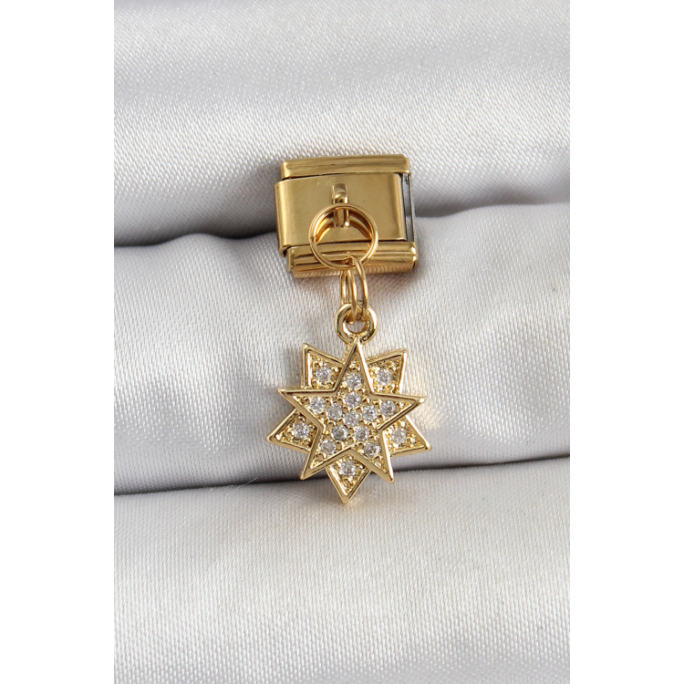 316L Çelik Sallantılı Zirkon Taşlı Yıldız Model Gold Renk Nomination Charm 5886