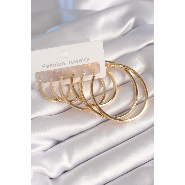 Pirinç Gold Renk Halka Model Kadın Küpe Seti 5886