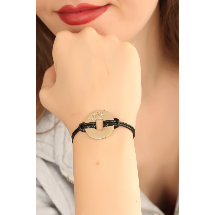 LOVE (Aşık) Siyah Deri İpli Unisex Mood Bileklik 5886