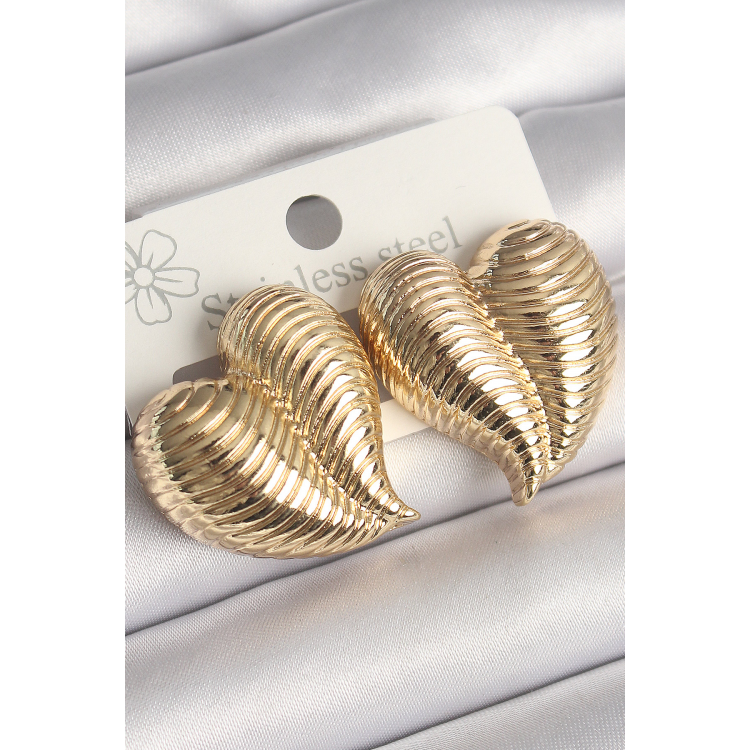 Pirinç Gold Renk İşlemeli Bomba Kalp Model Kadın Küpe 5886
