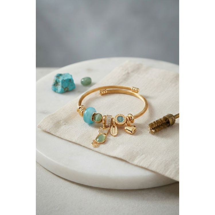 Mavi Kedi Model Gold Renk Charmlı Bileklik 5886