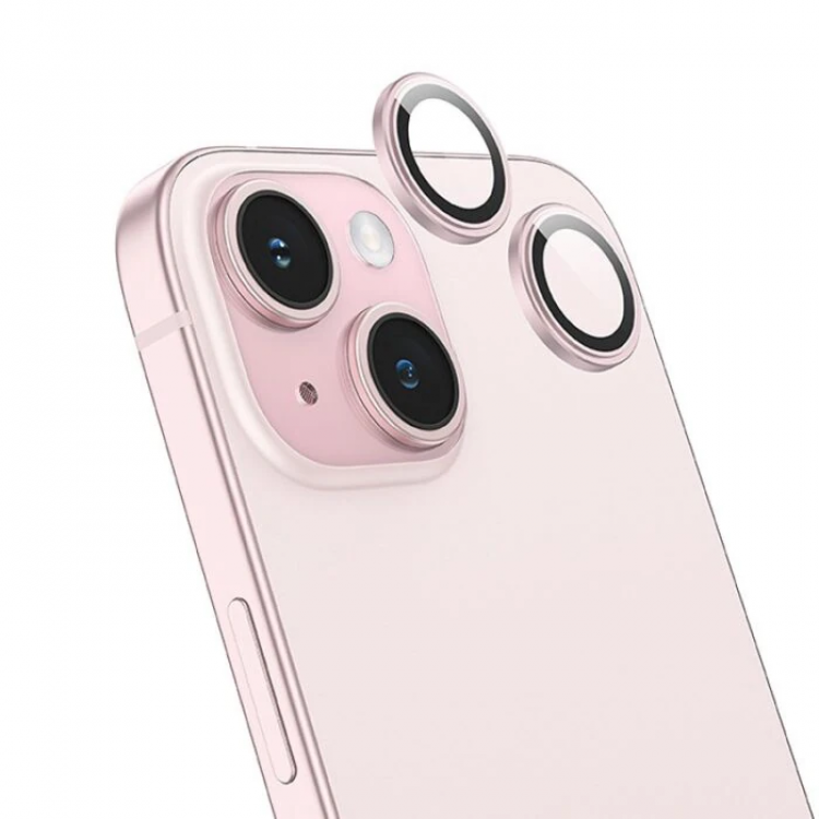 HOCO Crystal Clear iPhone 15-15 Plus HD 3D Metal Çerçeveli Kamera Koruyucu Lens-(5775)