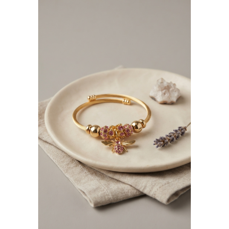 Pembe Arı Model Gold Renk Charm Bileklik 5886