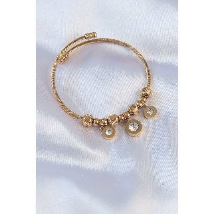 316L Çelik Gold Renk Zirkon Taşlı Model Charm Bileklik 5886