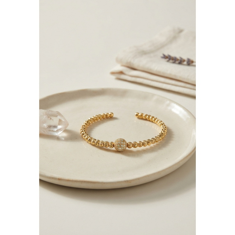 Gold Renk Dorika Model Zirkon Taşlı Kadın Bileklik 5886