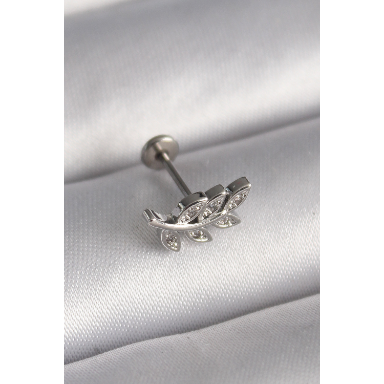 316L Çelik Gümüş Renk Dal Model Zirkon Taş Detaylı Tragus Piercing 5886