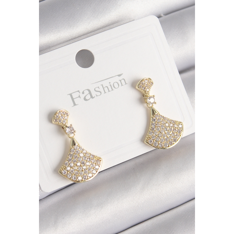 Pirinç Gold Renk Zirkon Taşlı Motif Model Kadın Küpe 5886