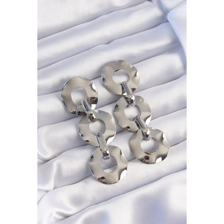 Pirinç Gümüş Renk Oval Ayna Model Sallantılı Küpe 5886