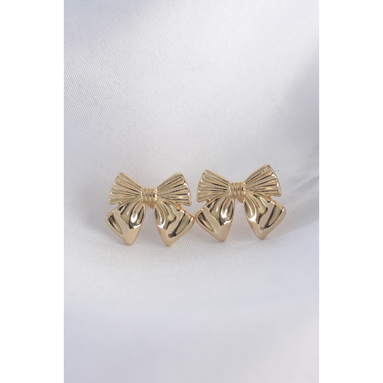Pirinç Gold Renk Fiyonk Küpe 5886
