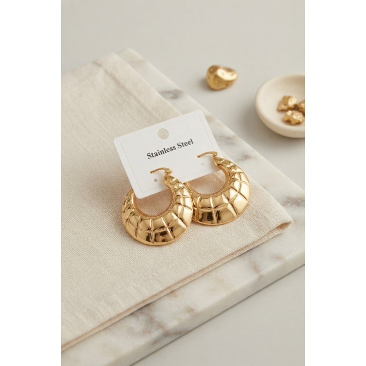 316L Çelik Gold Renk Bohem Halka Model Küpe 5886