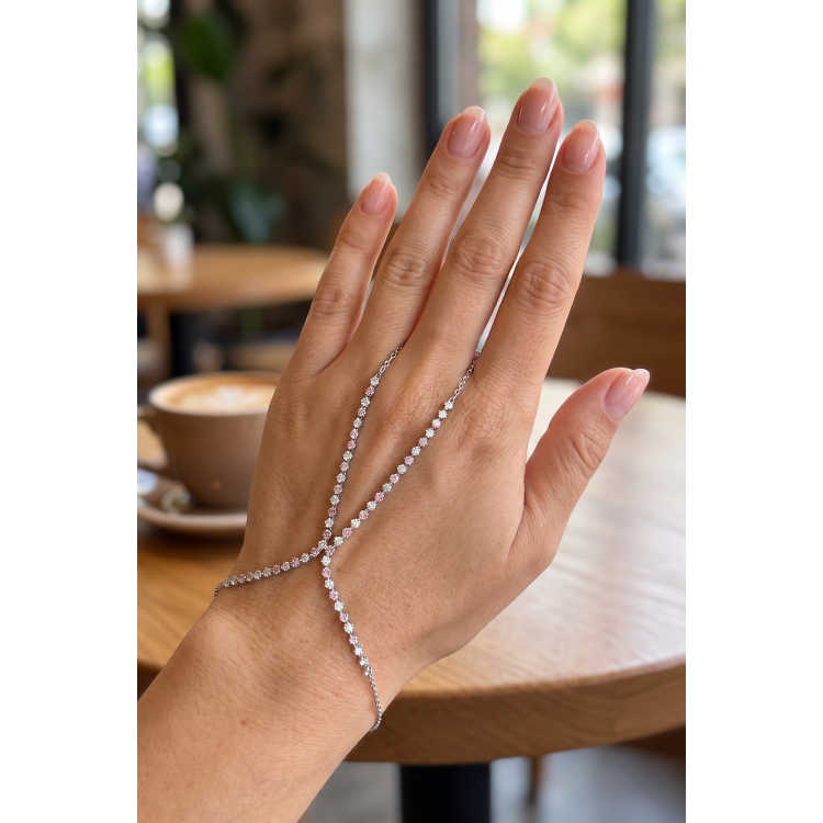 Gümüş Renk Pembe ve Beyaz Zirkon Taşlı Model Şahmeran 5886