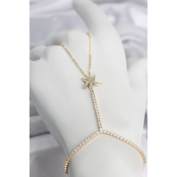 Gold Renk Pirinç Zirkon Taşlı Deniz Yıldızı Model Şahmeran 5886