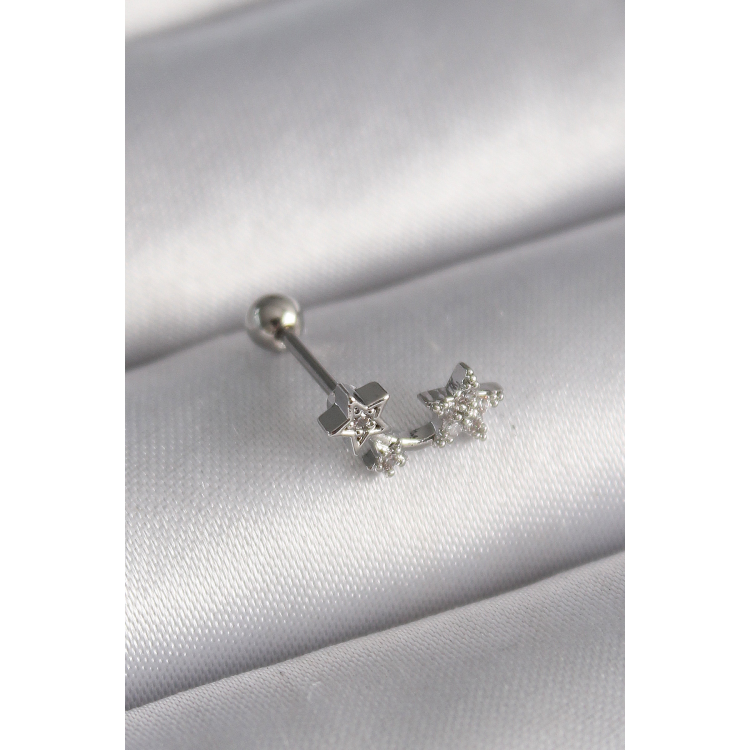 316L Çelik Gümüş Renk Zirkon Taşlı Yıldız Tragus Piercing 5886