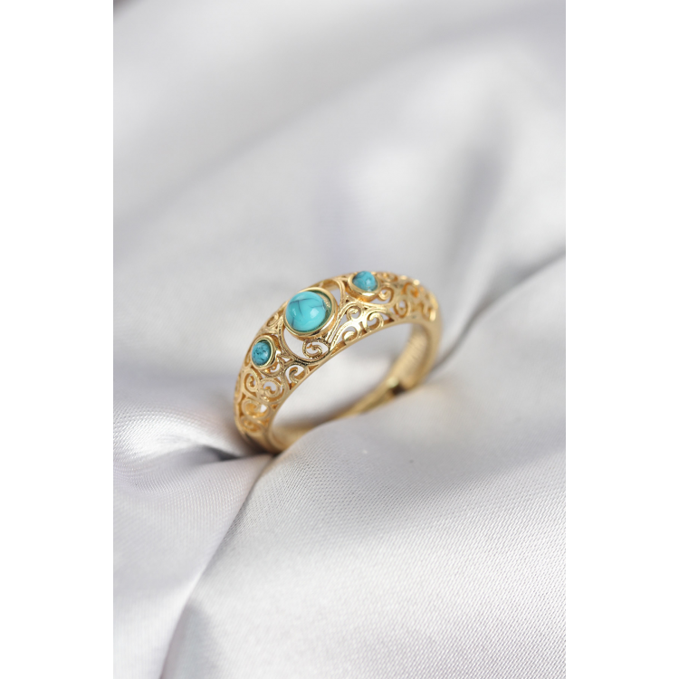 Vintage Model Mavi Taşlı Gold Renk Kadın Yüzük 5886