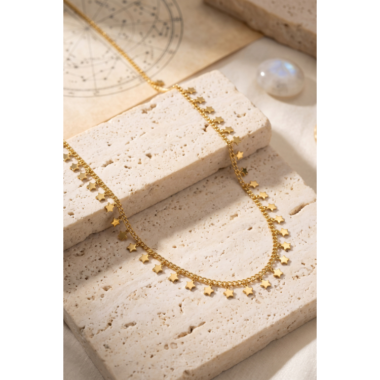 Gold Renk Yıldız Pul Model 60 cm Kadın Kolye 5886
